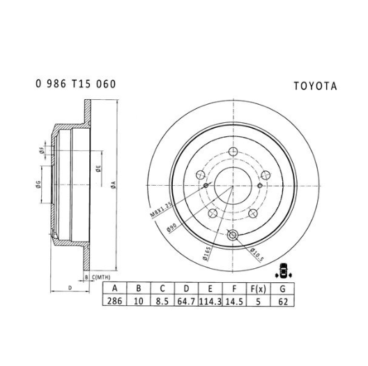 Bosch Brake Disc (Rear) - PBR2707 [Fits Toyota Aurion, Camry. 286mm]